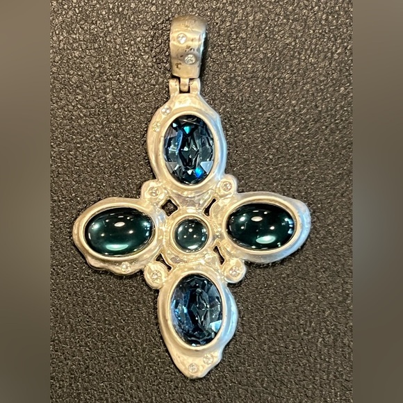 Brighton Have Faith Silver and Blue Cross Pendant - Picture 1 of 6